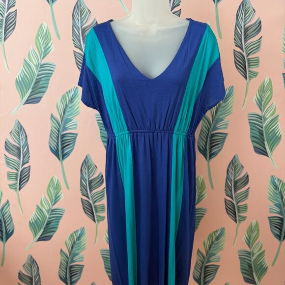 Lana Colorblock Midi Dress | Blue & Teal | Size L - Picture 1 of 4